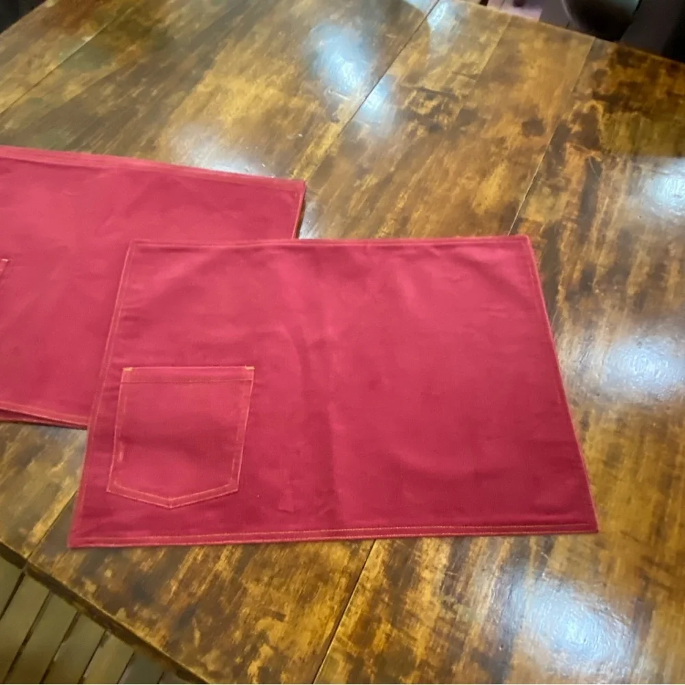 Pottery Barn Set of 4 Dark Red Corduroy Placemats w/ Pocket Cotton Cord 14X20